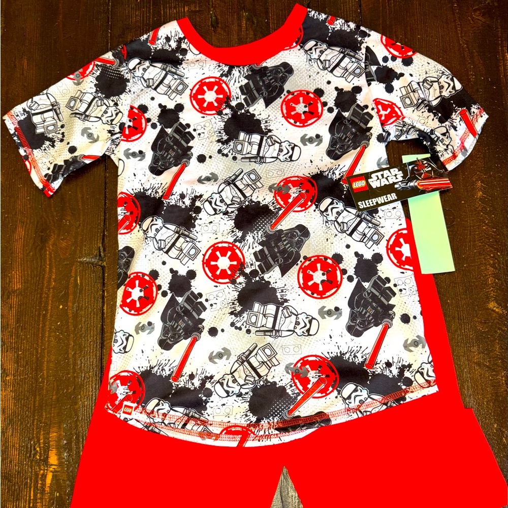 Star Wars LEGO Pajama Set, Boys Size 10-12. Fire resistant. Red, black and white